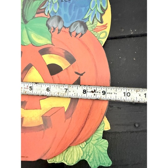 Vintage 1980s Halloween Paper Die-Cut Wall Decor Lot of 2 Owl Bird with Pumpkin - Picture 8 of 8